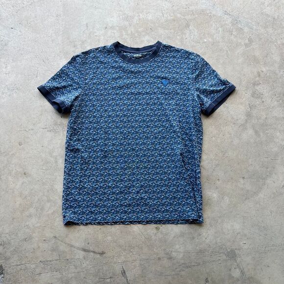 Guess y2k Tee Mens size L Goyard Style Blue - Picture 1 of 2